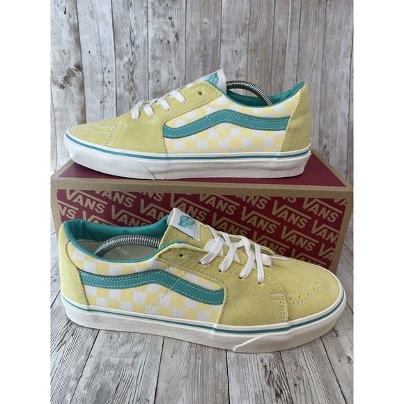 Size 10 - VANS Sk8-Low Checkerboard - Banana Cream “Yellow And Teal Vans” - Picture 6 of 15